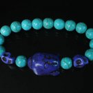 Turquoise Dark blue Buddha Skull Beads Blue Veins Ball Beads Stretch Bracelet ZZ2242