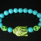 Turquoise Green Buddha Skull Beads Blue Veins Ball Beads Stretch Bracelet ZZ2244