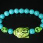 Turquoise Green Buddha Skull Beads Blue Veins Ball Beads Stretch Bracelet ZZ2244