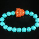 Turquoise Orange Smile Buddha Bead Blue Veins Ball Beads Stretch Bracelet ZZ2290