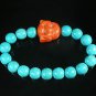 Turquoise Orange Smile Buddha Bead Blue Veins Ball Beads Stretch Bracelet ZZ2290