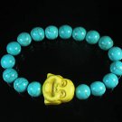 Turquoise Yellow Smile Buddha Bead Blue Veins Ball Beads Stretch Bracelet ZZ2291