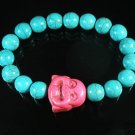 Turquoise Pink Smile Buddha Bead Blue Veins Ball Beads Stretch Bracelet ZZ2293