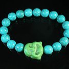 Turquoise Green Smile Buddha Bead Blue Veins Ball Beads Stretch Bracelet ZZ2294