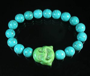 Turquoise Green Smile Buddha Bead Blue Veins Ball Beads Stretch Bracelet ZZ2294