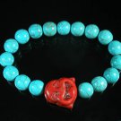 Turquoise Red Smile Buddha Bead Blue Veins Ball Beads Stretch Bracelet ZZ2295