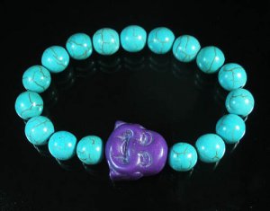 Turquoise Purple Smile Buddha Bead Blue Veins Ball Beads Stretch Bracelet ZZ2296