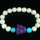 Turquoise Purple Smile Buddha Bead Blue White Veins Ball Beads Stretch Bracelet ZZ2297