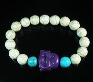 Turquoise Purple Smile Buddha Bead Blue White Veins Ball Beads Stretch Bracelet ZZ2297