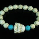 Turquoise White Smile Buddha Bead Blue White Veins Ball Beads Stretch Bracelet ZZ2298