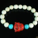 Turquoise Red Smile Buddha Bead Blue White Veins Ball Beads Stretch Bracelet ZZ2299