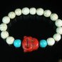 Turquoise Red Smile Buddha Bead Blue White Veins Ball Beads Stretch Bracelet ZZ2299