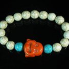 Turquoise Orange Smile Buddha Bead Blue White Veins Ball Beads Stretch Bracelet ZZ2301