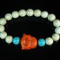 Turquoise Orange Smile Buddha Bead Blue White Veins Ball Beads Stretch Bracelet ZZ2301