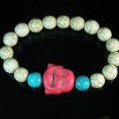 Turquoise Pink Smile Buddha Bead Blue White Veins Ball Beads Stretch Bracelet ZZ2303