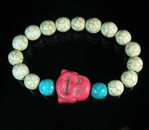 Turquoise Pink Smile Buddha Bead Blue White Veins Ball Beads Stretch Bracelet ZZ2303