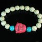 Turquoise Pink Smile Buddha Bead Blue White Veins Ball Beads Stretch Bracelet ZZ2303
