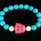 Turquoise Pink Smile Buddha Bead Blue White Veins Ball Beads Stretch Bracelet ZZ2304