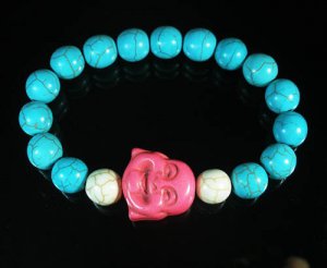 Turquoise Pink Smile Buddha Bead Blue White Veins Ball Beads Stretch Bracelet ZZ2304