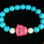 Turquoise Pink Smile Buddha Bead Blue White Veins Ball Beads Stretch Bracelet ZZ2304