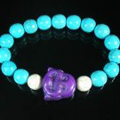 Turquoise Purple Smile Buddha Bead Blue White Veins Ball Beads Stretch Bracelet ZZ2305