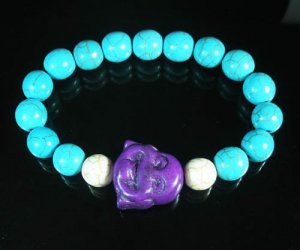 Turquoise Purple Smile Buddha Bead Blue White Veins Ball Beads Stretch Bracelet ZZ2305