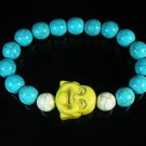 Turquoise Yellow Smile Buddha Bead Blue White Veins Ball Beads Stretch Bracelet ZZ2306