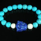 Turquoise Purple-blue Smile Buddha Bead Blue White Veins Ball Beads Stretch Bracelet ZZ2307