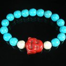 Turquoise Red Smile Buddha Bead Blue White Veins Ball Beads Stretch Bracelet ZZ2308
