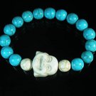 Turquoise White Smile Buddha Bead Blue White Veins Ball Beads Stretch Bracelet ZZ2309