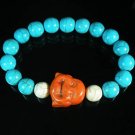 Turquoise Orange Smile Buddha Bead Blue White Veins Ball Beads Stretch Bracelet ZZ2311