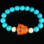 Turquoise Orange Smile Buddha Bead Blue White Veins Ball Beads Stretch Bracelet ZZ2311