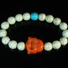 Turquoise Orange Smile Buddha Bead Blue White Veins Ball Beads Stretch Bracelet ZZ2312