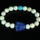 Turquoise Purple-Blue Smile Buddha Bead Blue White Veins Ball Beads Stretch Bracelet ZZ2313
