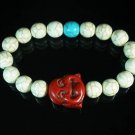 Turquoise Red Smile Buddha Bead Blue White Veins Ball Beads Stretch Bracelet ZZ2314