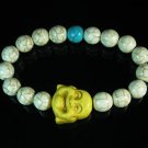Turquoise Yellow Smile Buddha Bead Blue White Veins Ball Beads Stretch Bracelet ZZ2315