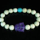 Turquoise Purple Smile Buddha Bead Blue White Veins Ball Beads Stretch Bracelet ZZ2316
