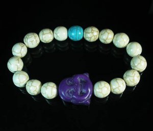 Turquoise Purple Smile Buddha Bead Blue White Veins Ball Beads Stretch Bracelet ZZ2316