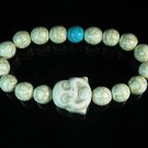 Turquoise White Smile Buddha Bead Blue White Veins Ball Beads Stretch Bracelet ZZ2317
