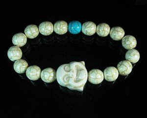 Turquoise White Smile Buddha Bead Blue White Veins Ball Beads Stretch Bracelet ZZ2317