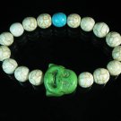 Turquoise Green Smile Buddha Bead Blue White Veins Ball Beads Stretch Bracelet ZZ2319