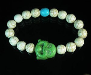 Turquoise Green Smile Buddha Bead Blue White Veins Ball Beads Stretch Bracelet ZZ2319