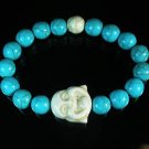 Turquoise White Smile Buddha Bead Blue White Veins Ball Beads Stretch Bracelet ZZ2321