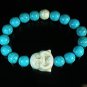 Turquoise White Smile Buddha Bead Blue White Veins Ball Beads Stretch Bracelet ZZ2321