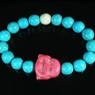 Turquoise Pink Smile Buddha Bead Blue White Veins Ball Beads Stretch Bracelet ZZ2324
