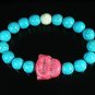 Turquoise Pink Smile Buddha Bead Blue White Veins Ball Beads Stretch Bracelet ZZ2324