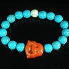 Turquoise Orange Smile Buddha Bead Blue White Veins Ball Beads Stretch Bracelet ZZ2325