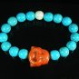 Turquoise Orange Smile Buddha Bead Blue White Veins Ball Beads Stretch Bracelet ZZ2325