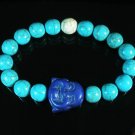 Turquoise Purple-Blue Smile Buddha Bead Blue White Veins Ball Beads Stretch Bracelet ZZ2326