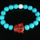 Turquoise Red Smile Buddha Bead Blue White Veins Ball Beads Stretch Bracelet ZZ2327